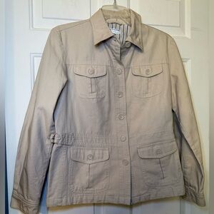 Giacca Gallery Vintage Ivory Denim Fitted Jacket Medium Side Belts Cotton Preppy